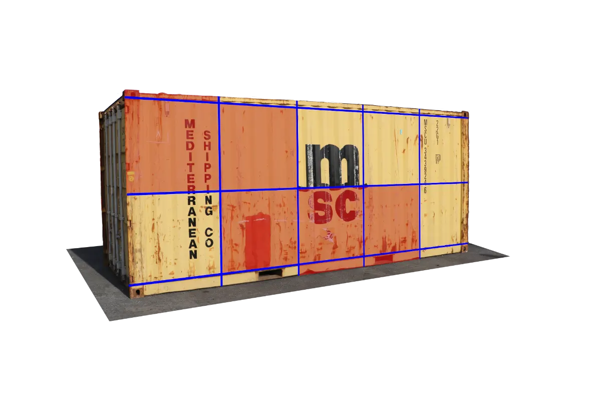Container with damage detection grid